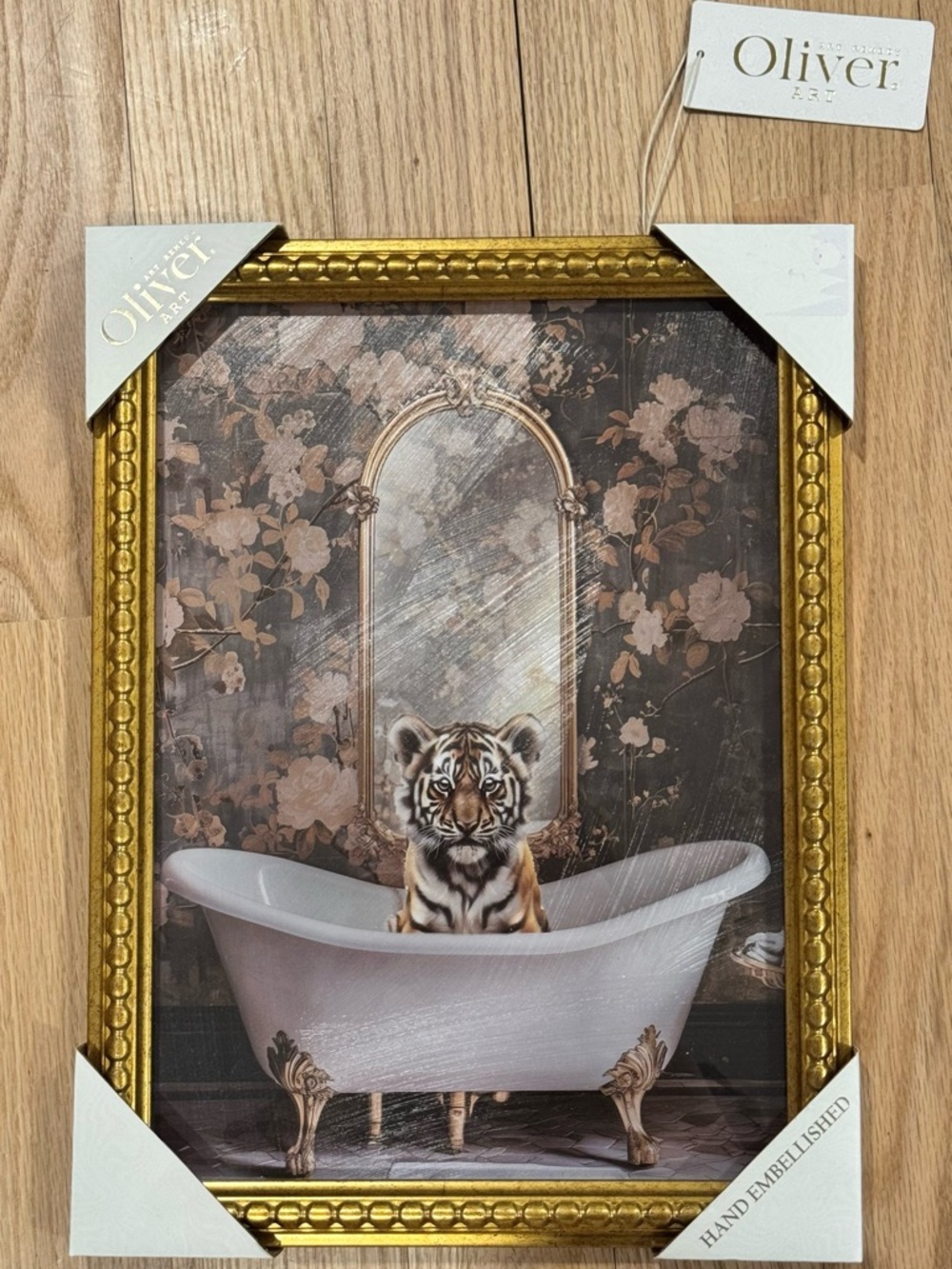 Gold Framed Tiger in Bathtub Wall Art